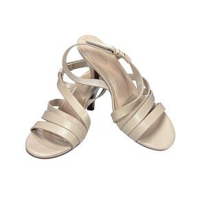 Marbella Womens Beige Strappy Heels Size 8M Open Toe Sandals With Buckle Strap